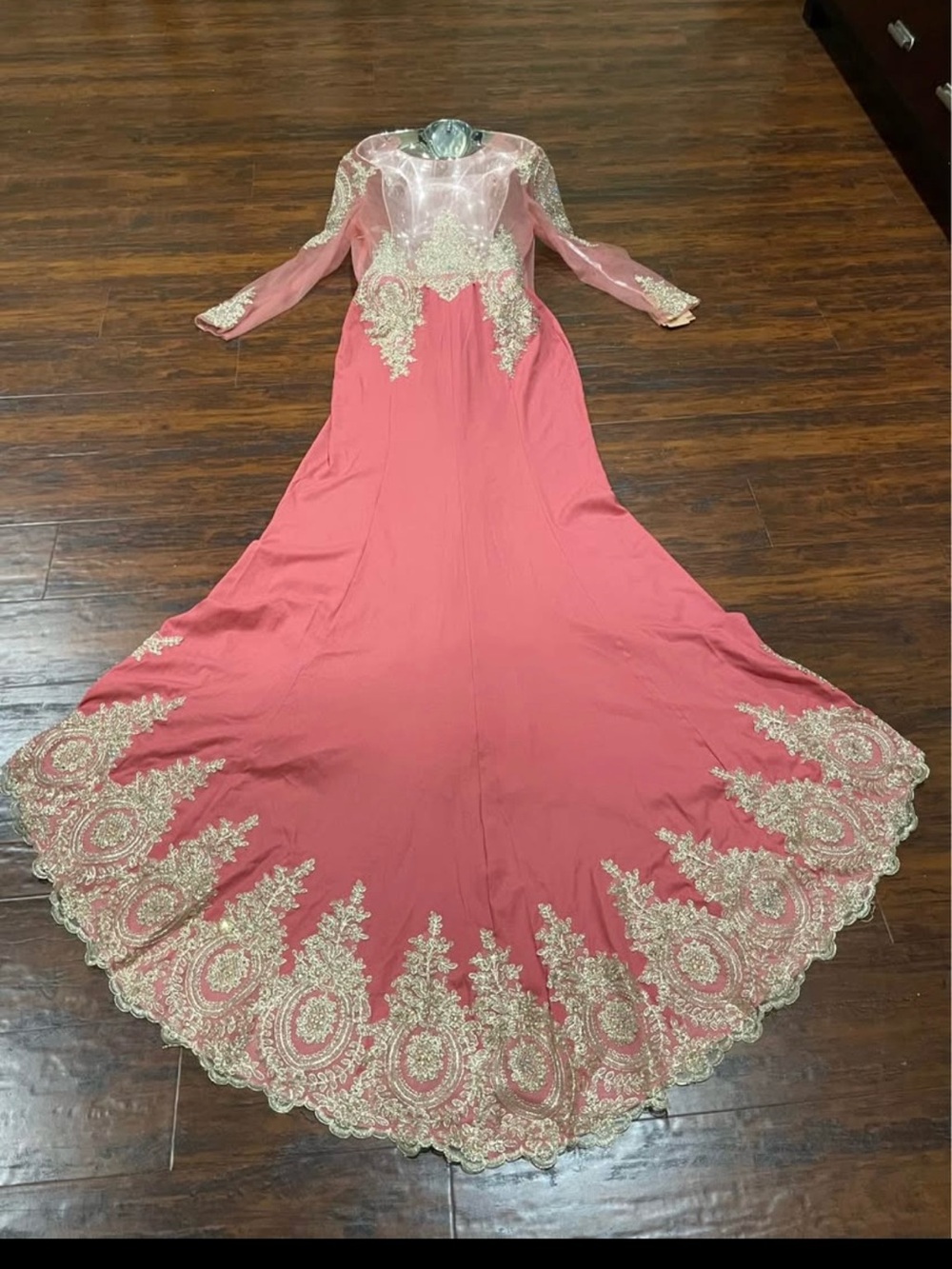 Elegant Peach and Gold Embroidered New Dress